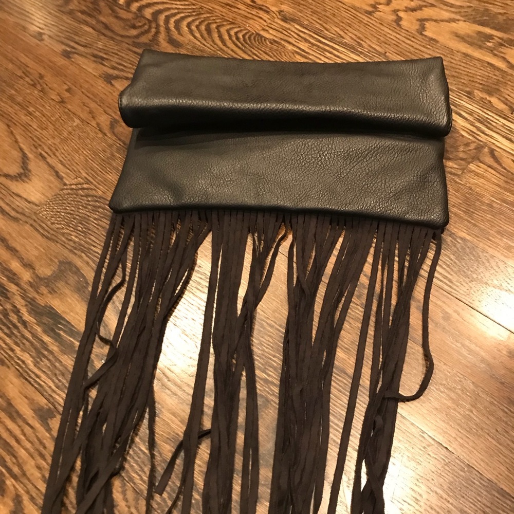 Fringe leather clutch bag tote
